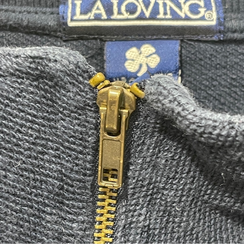 Vintage LA Loving Zig Zag Man Quarter Zip Pullover Navy Blue Embroidered Y2K - Picture 5 of 6
